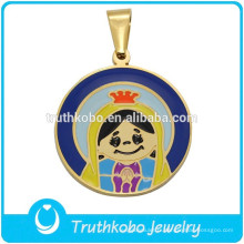 TKB-P0668 La Vierge Marie vous bénissant vous caricature de kawai enfants bijoux coloré pendentifs de charme en acier inoxydable 316L